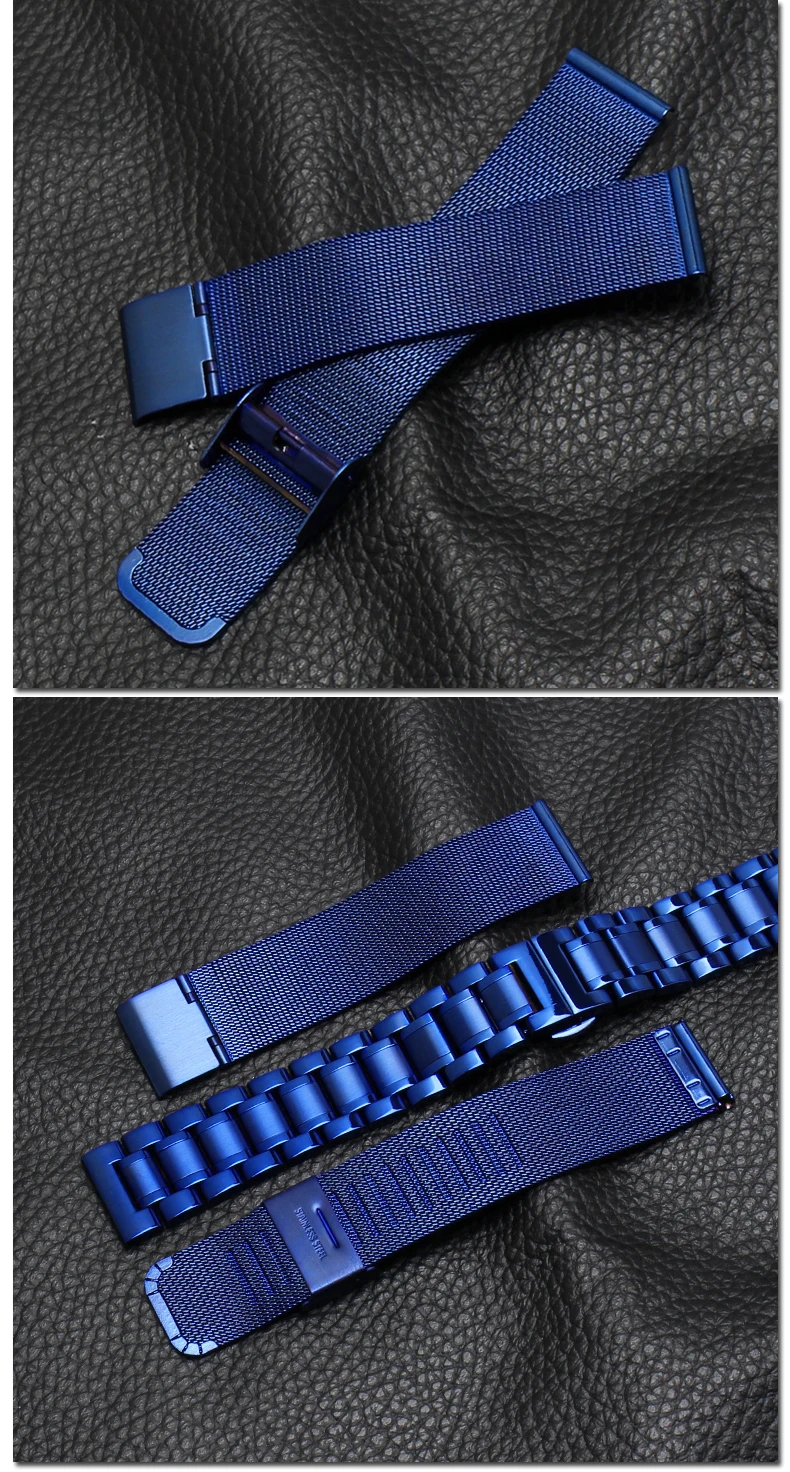 Синий ремешок для часов из нержавеющей стали металлический браслет ремешок 18 мм 20 мм 22 мм прямой конец для мужчин женщин модные часы