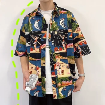 

2019 Summer New Original Japanese Trend Geometric FashionLoose Casual Students Large Size Short-sleeved Shirt Streetwear