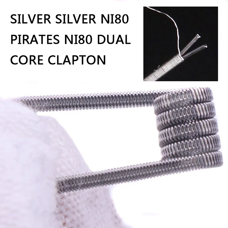 

PIRATE COIL 10pcs High Density Pre-built NI80 Premade Frame clapton Coil 2 Cores DIY Coil Heating alien clapton Coil Wire for