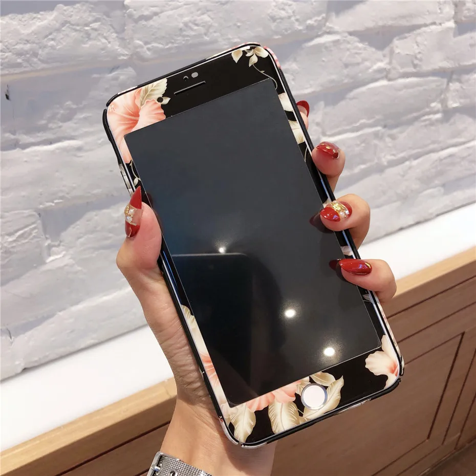 MOUSEMI For iPhone 6 6S 7 8PLUS Case Flower Phone Cases Hard Back Cover On For iPhone 8 Plus 6 6S 7 X Protective Case With Glass (4)