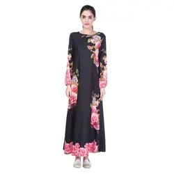 Кафтан Абая, для мусульман коктейльное для женщин с длинным рукавом халат белье цифровой джилбаб Исламская платье цветочным принтом