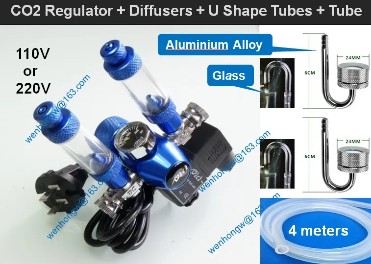 

Aquarium DICI CO2 Regulator, DC02-06, Solenoid Check Valve, Speed control Valve, double bubble counters, Cylinders Pressure