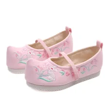 Детская обувь парусиновая обувь для девочек для маленьких девочек обувь с вышивкой с цветочным узором в народном стиле, туфли в ретро-стиле коровья кожа, мощная подошва