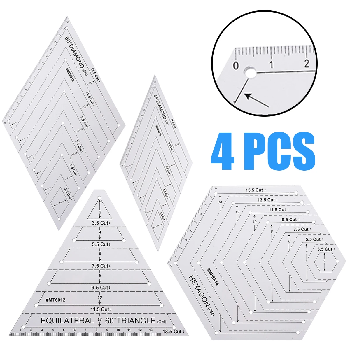 

4pcs Triangle Diamond Hexagon Quilting Ruler Stencil Set DIY Patchwork Craft Measuring Drawing Tools Home Office Supplies