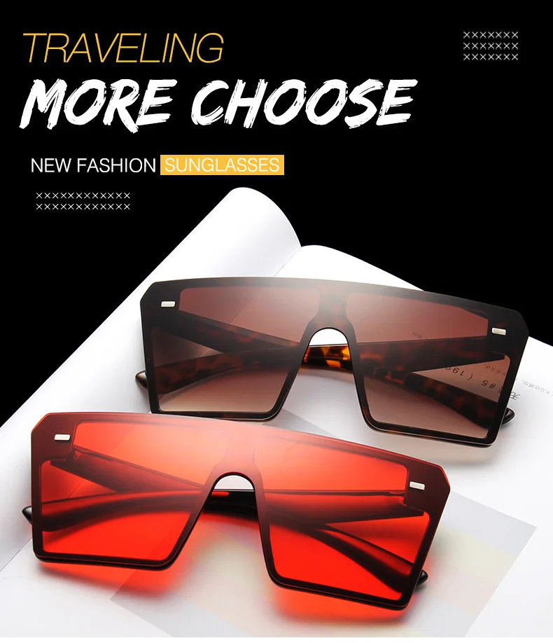 DJXFZLO Oversized Square Sunglasses Women Luxury Brand Fashion Flat Top Red Black Clear Lens One Piece Men Shade Mirror