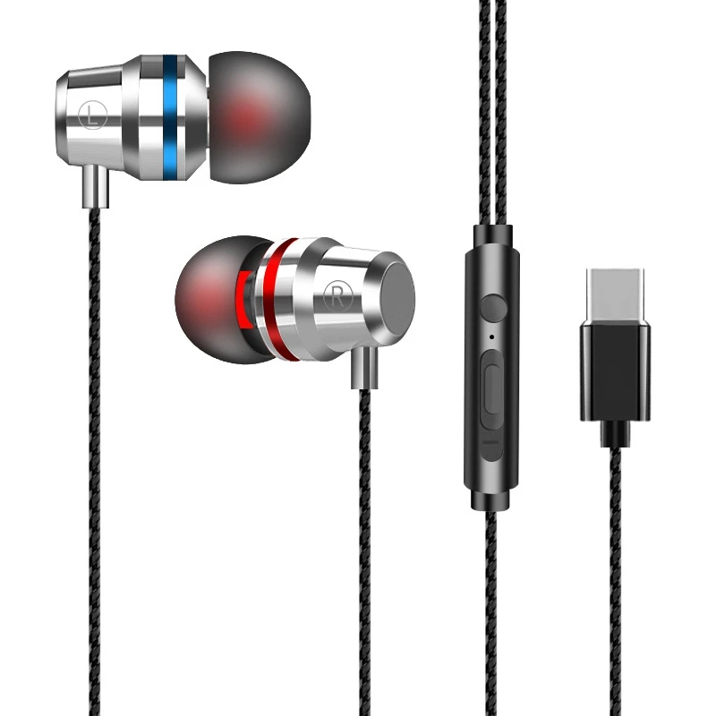 

Metal USB Type-c In-ear Earphone Wired Sport Stereo Earbuds Headphones with Mic Super Bass Headset Type C Earphones for Phone