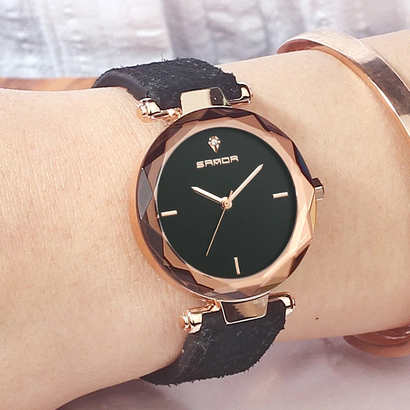 SANDA Fashion Simple Stly Women Watches Luxury Golden Genuine Leather Ladies Watch Women Gold Dress Clock relogio feminino P218