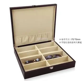 

luxurious wooden structure leather 8 grid sunglasses box wood box storage organizer for make up storage YJ016