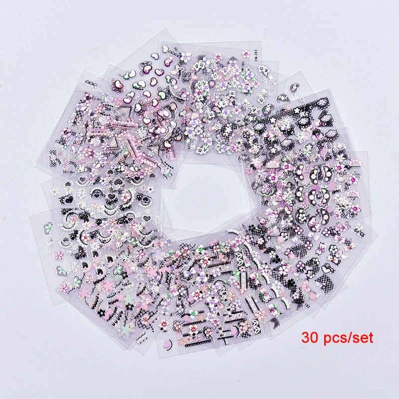 3D переводные наклейки для ногтей 19 дизайн ногтей на выбор 1 лот = 30 листов розовые золотые кружевные наклейки для маникюра украшение своими руками