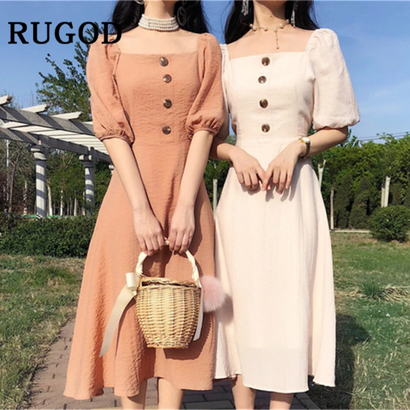 RUGOD винтажный буф с длинным рукавом женское элегантное платье на пуговицах