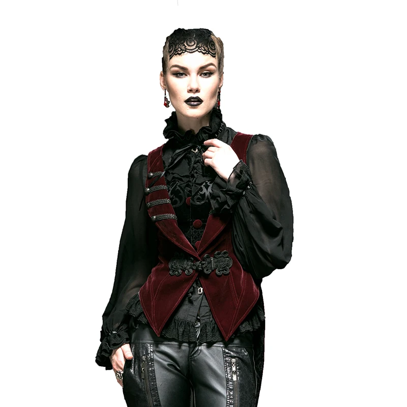 PUNK RAVE Gothic Women's Black Red Vintage Jacket Coat Steampunk Palace Vintage Style Embroidery Flower Swallowtail Short Coats