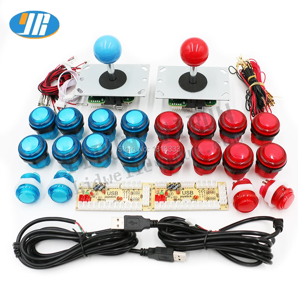 

diy arcade game conrol board PC Raspberry Pi 2 Players DIY With 20 LED Buttons 2 Joysticks 2 USB Encoder Kit Cables Arcade Set