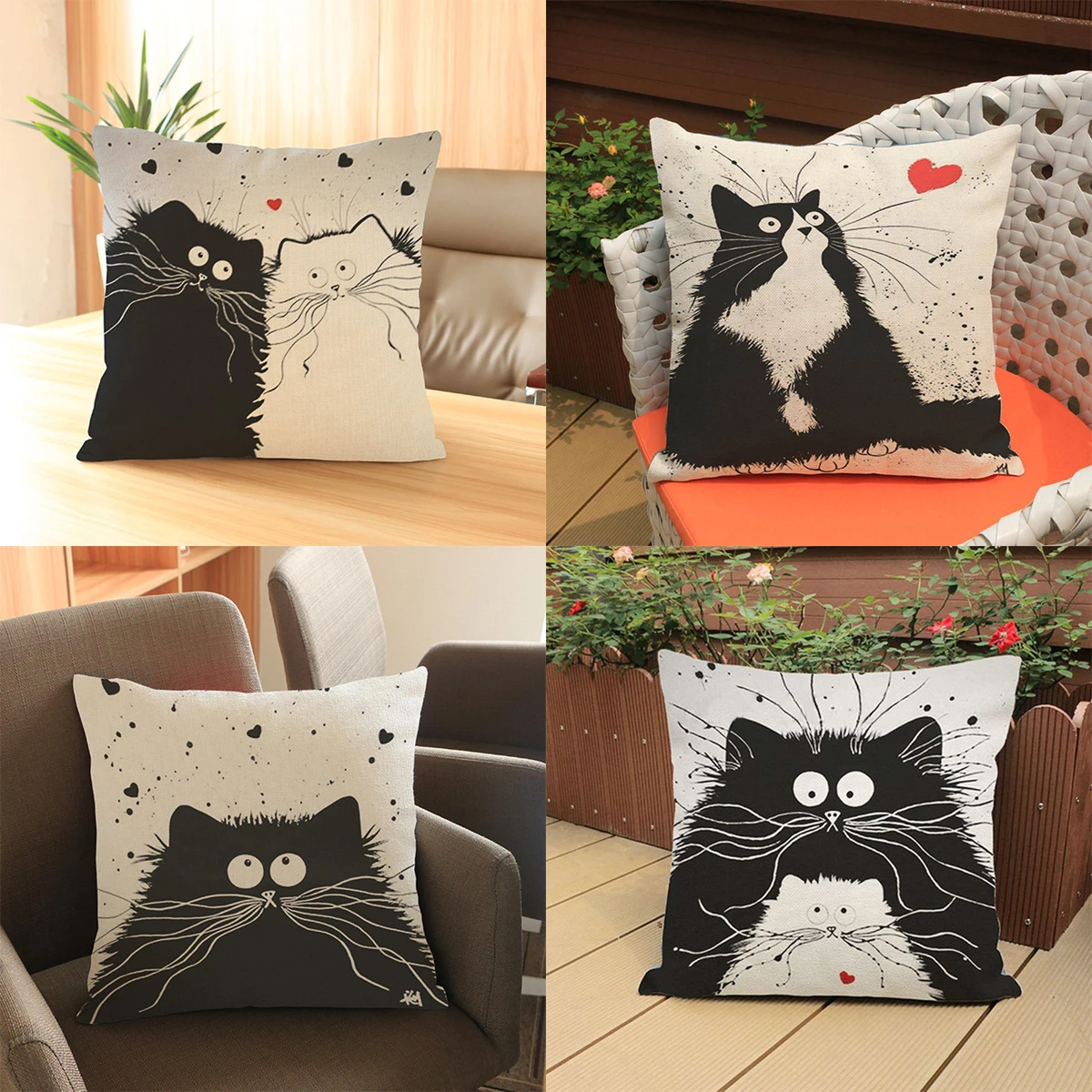 Cute Cartoon Black Cats Pillow Euro Cover Decorative Massager