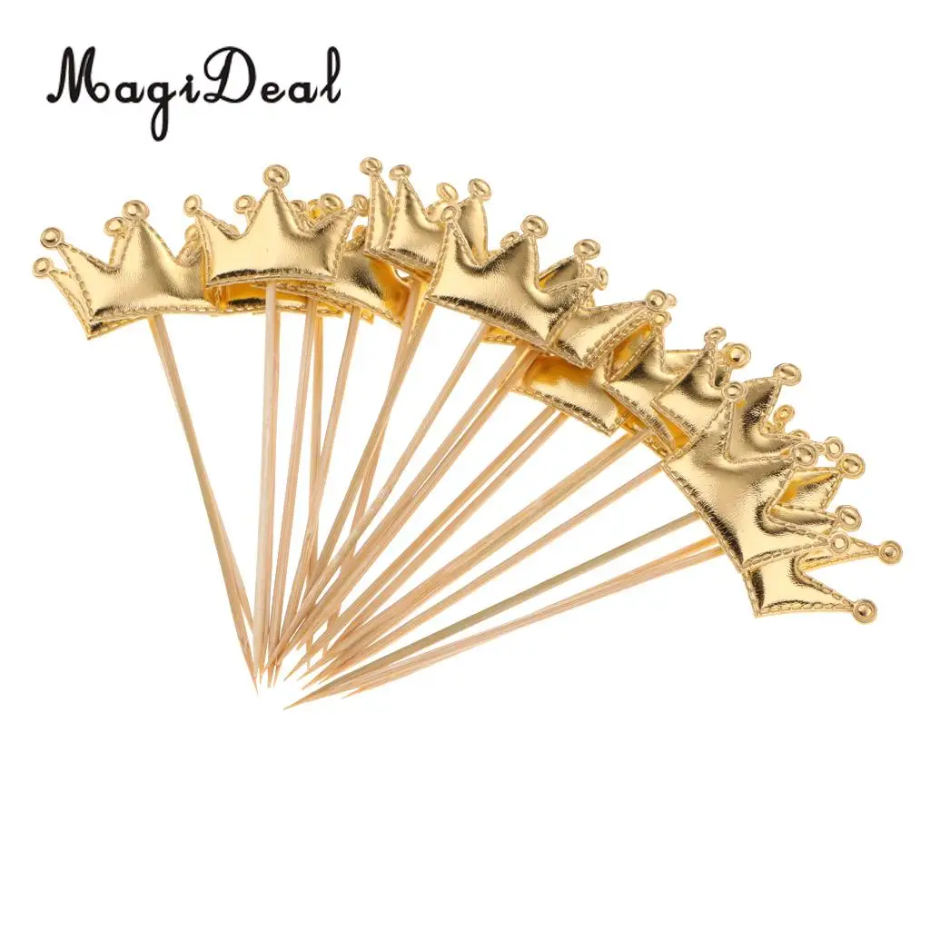 MagiDeal 20pcs PU Leather Crown Cake Topper Cupcake Toothpicks Wedding Birthday Party Baby Shower Party Fruit Food Sticks