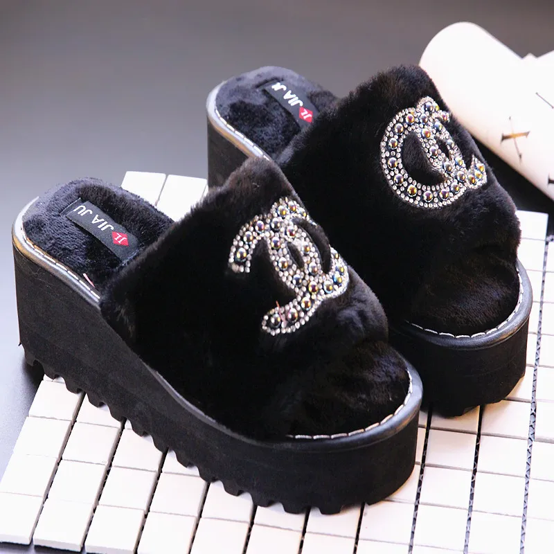 

Autumn and winter Korean version of the new thick with wedges cotton slippers women's indoor and outdoor wear warm non-slip slip