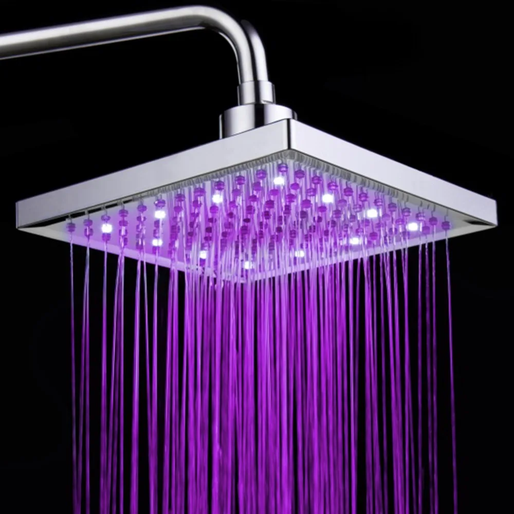 

8inch Large Rain Square Faucet Led Shower Head Led Light Changeable Led Sensitive Shower Faucet Water Tap for Shower