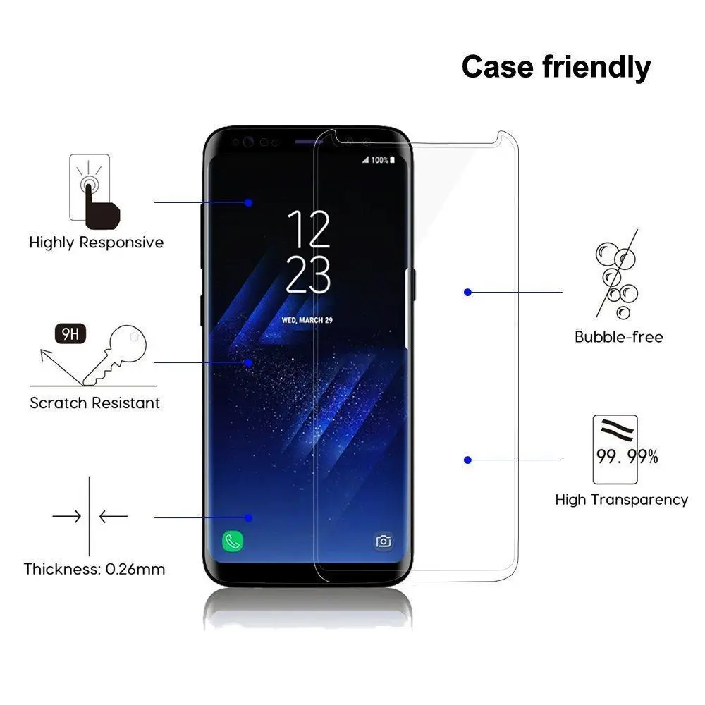 JGKK Case Fit 3D Curved Glass For Samsung Galaxy S8 S9 Plus Tempered Glass Case Friendly Screen Protector For S8 plus S9 Shield