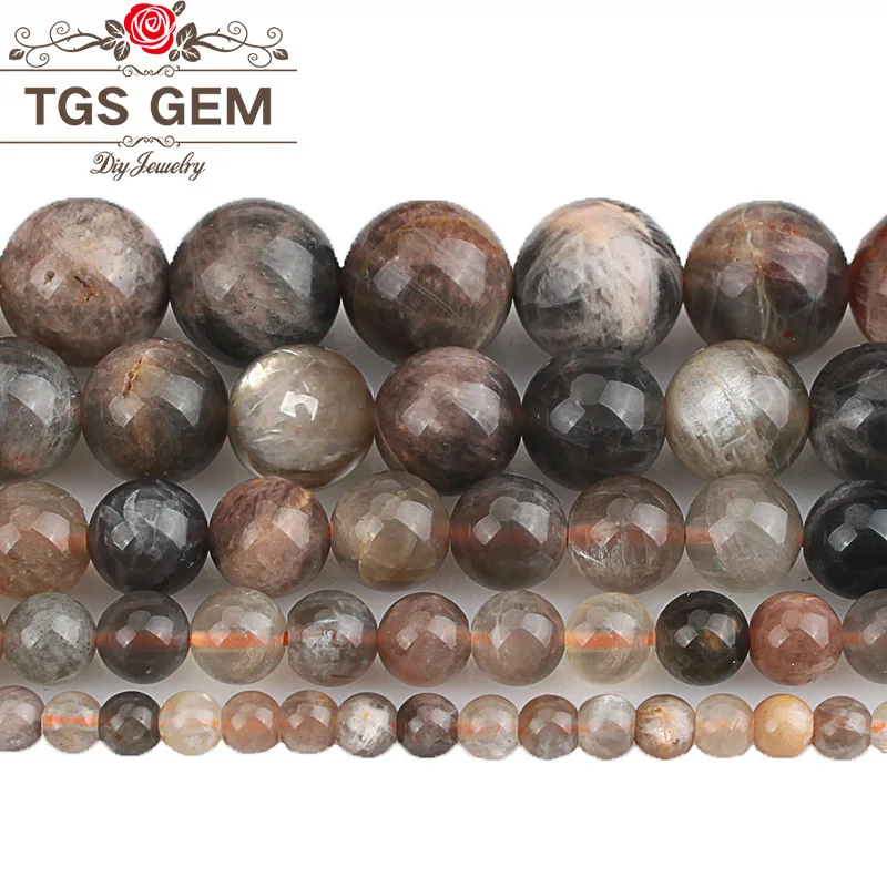 Natural Stone Beads Black Moonstone Gem Stone Round Loose Beads Beads For Bracelets Necklace Jewelry Making 4 6 8 10 12mm