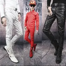 Осенне-зимние индивидуальные модные мотоциклетные брюки из искусственной кожи с заклепками, Мужские штаны из искусственной кожи, мужские брюки для сцены