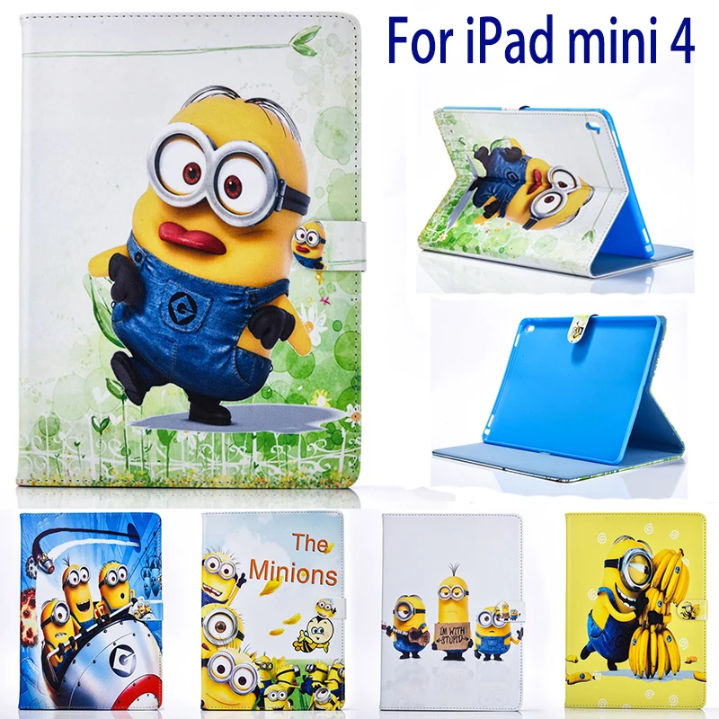 Tablet case cover for apple ipad mini 4 ipad mini case Minions Cartoon stand PU Leather Cover Gift