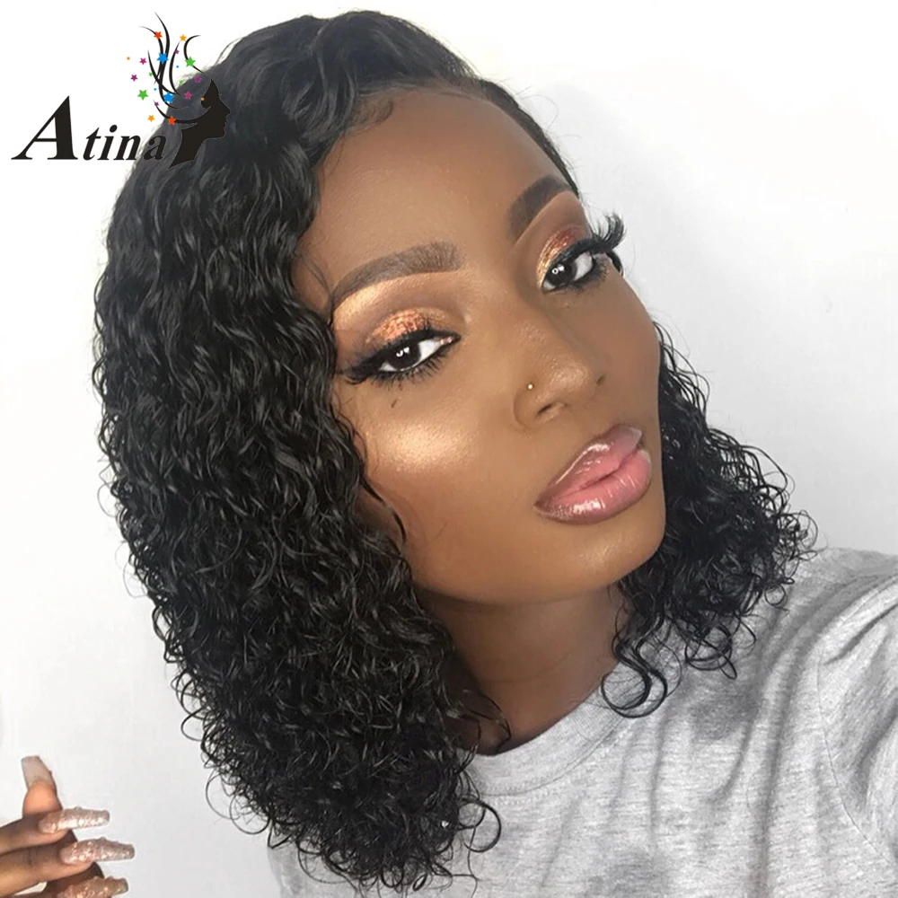 

13X6 Deep Part Curly Lace Front Human Hair Wig 180%Density Short Brazilian Remy Virgin Hair Bob Wig Wet And Wavy For Women Pluck