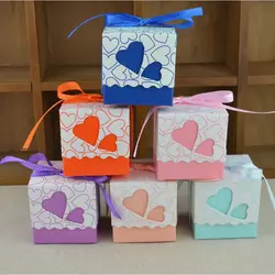 10 шт Любовь Сердце Лазерная резка полые подарочные коробки для конфет Свадебная вечеринка для подарка Сумки с лентой свадьба день рождения