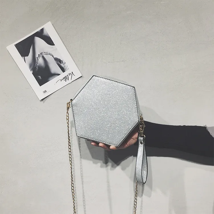 TOYOOSKY женские сумки модные блестки маленькая сумка на запястье геометрическая форма клатч для девочек повседневные цепи сумки через плечо - Цвет: Silver