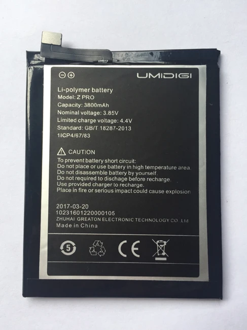 

original Umi Z pro battery 3780mah 3.8V for UMIDIGI Z Pro Android 6.0 5.5inch Helio X27 Deca Core-free shipping
