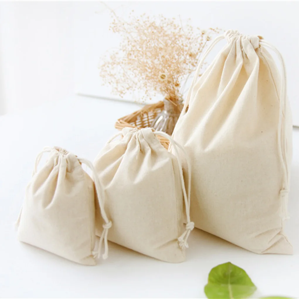 New Cotton Linen Gift Bag Travel Drawstring Storage Bags Sundries Small Beam Rope Pouches Handmade Candy Bag