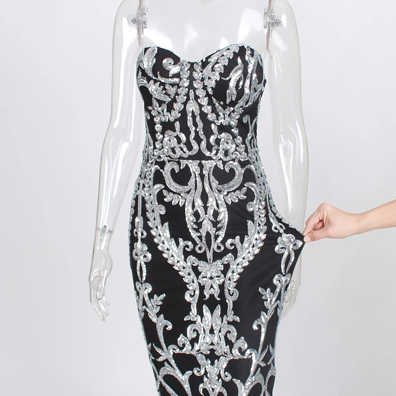 Платье Русалка без бретелек с открытой спиной и блестками|maxi dress|mermaid maxi dressparty dresses
