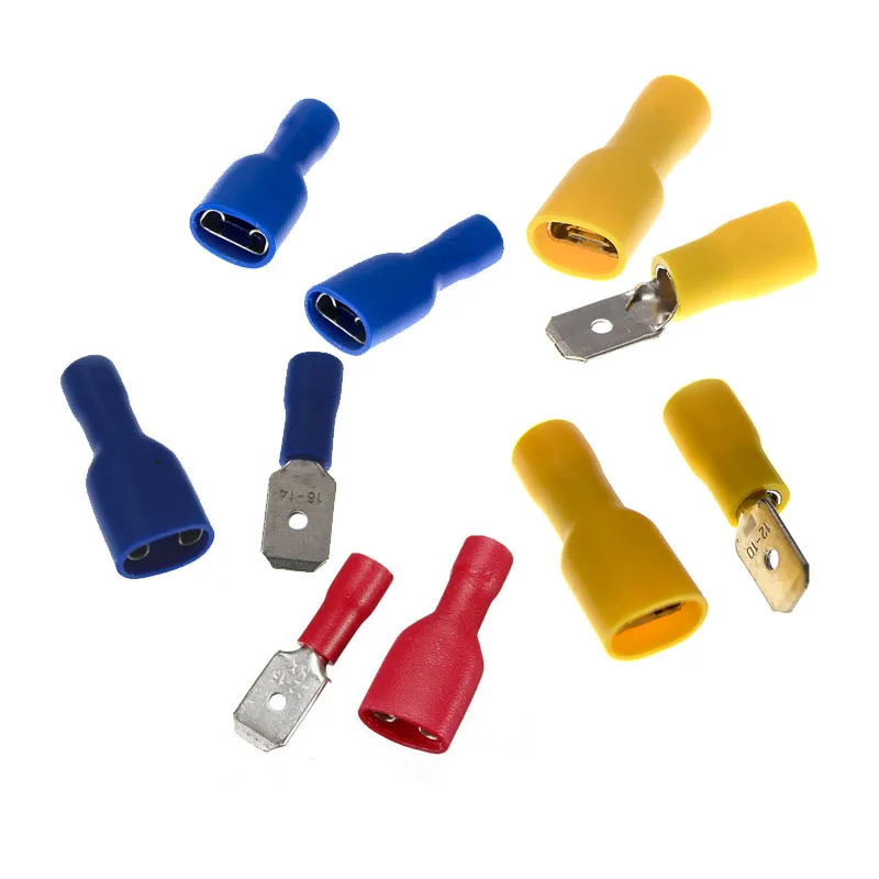 6.3mm 22-16 16-14 12-10AWG Female Male Electrical Wiring Connector Insulated Crimp Terminal Spade FDFD MDD1.25-250 2.5-250 5-250