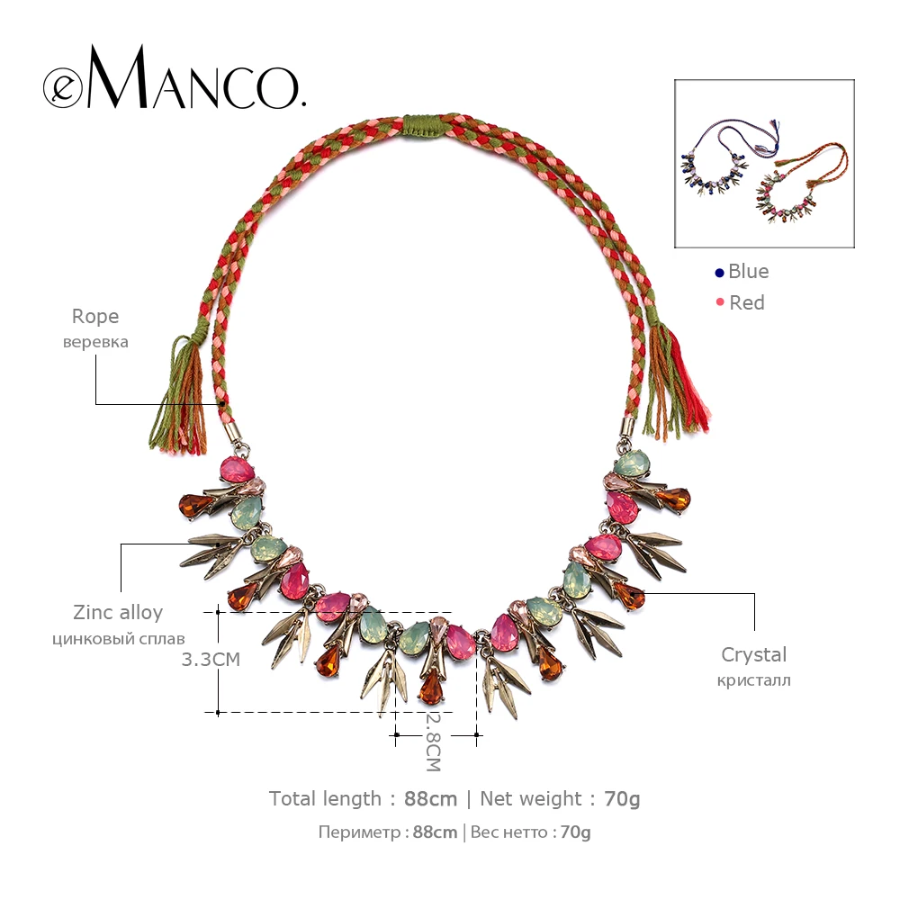 eManco adjustable rope crystal necklace handmade weave alloy accessories statement necklaces for women enthic bisuteria mujer