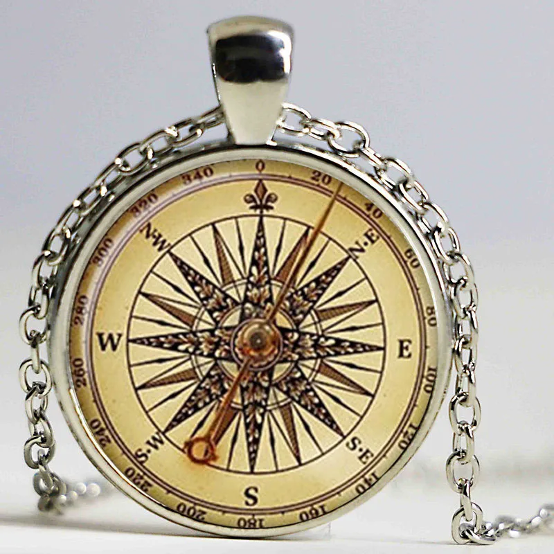 Wholesale Glass Dome Necklace Vintage Compass Necklace Steampunk