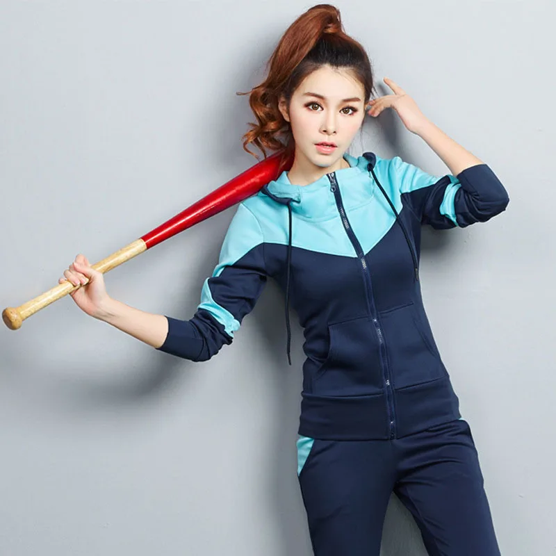 Новая спортивная одежда для женщин, весенний и зимний женский спортивный костюм, женский трехцветный комплект из двух предметов, M-4XL - Цвет: Sky Blue