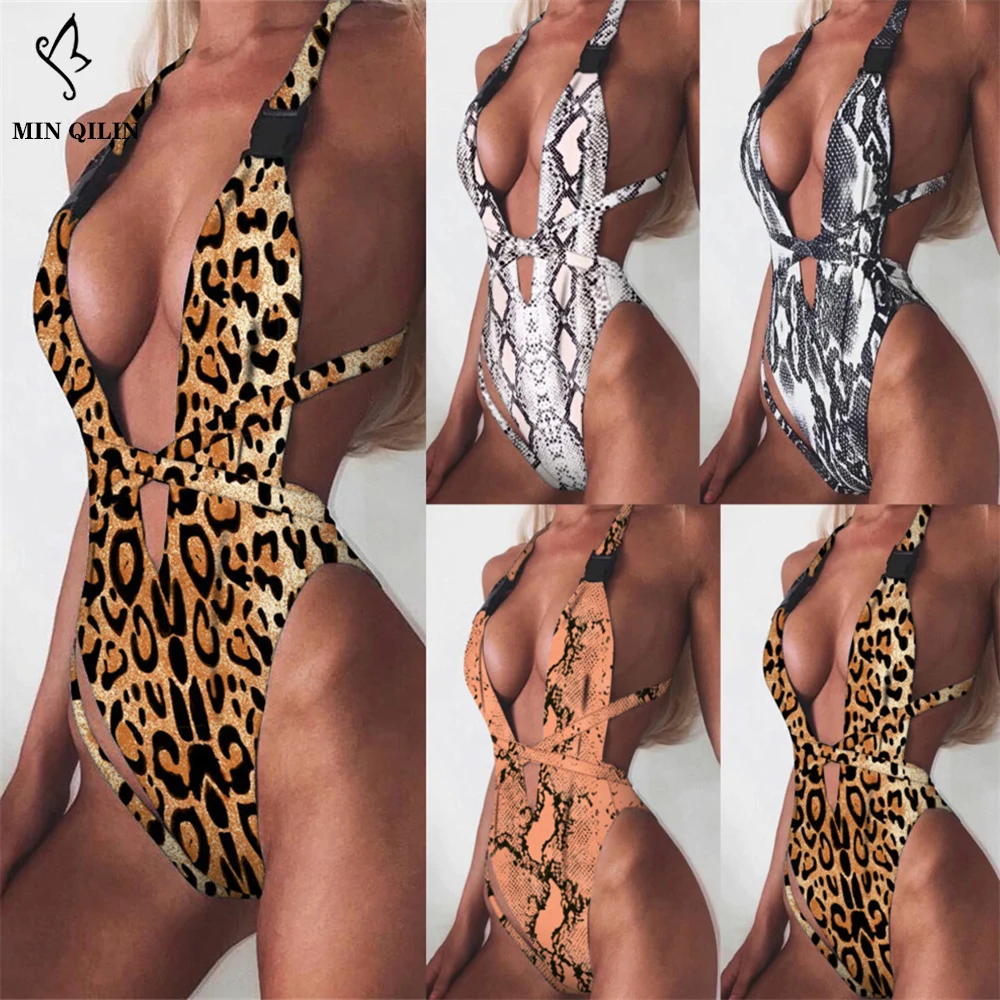 

Leopard Line One Pieces Swimsuit Women 2019 New Swimwear Sexy Bathing Suit Conjoined Patterned Maillot Monokini