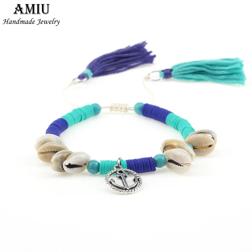 

AMIU Handmade Shell Bracelet Rainbow Colorful Tassel Polymer Clay Hippie Bracelet Women Fashion Charm 2019 Bohemian Bracelets
