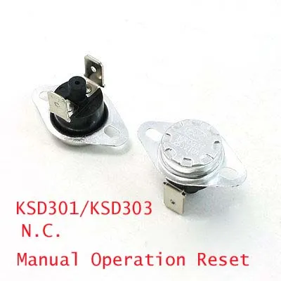 

2 Pcs NC Soldered Type 45-150C Degree Celsius Manual Operation Reset Thermal Thermostat 10A AC250V KSD301/KSD303