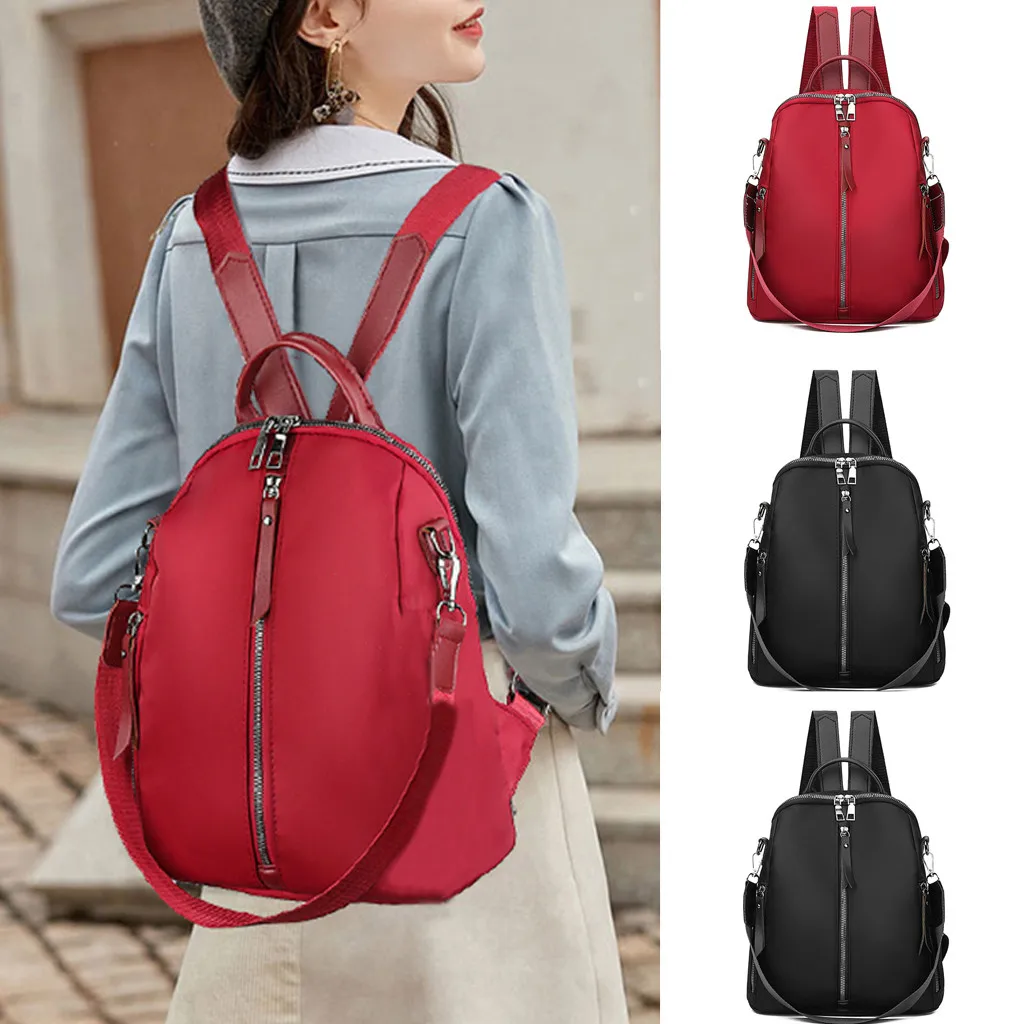 

red mochila travel backpack women laptop Fashion Women's Outdoor Simple Oxford Zipper Contrast Color Backpack Travel Bag #4gh