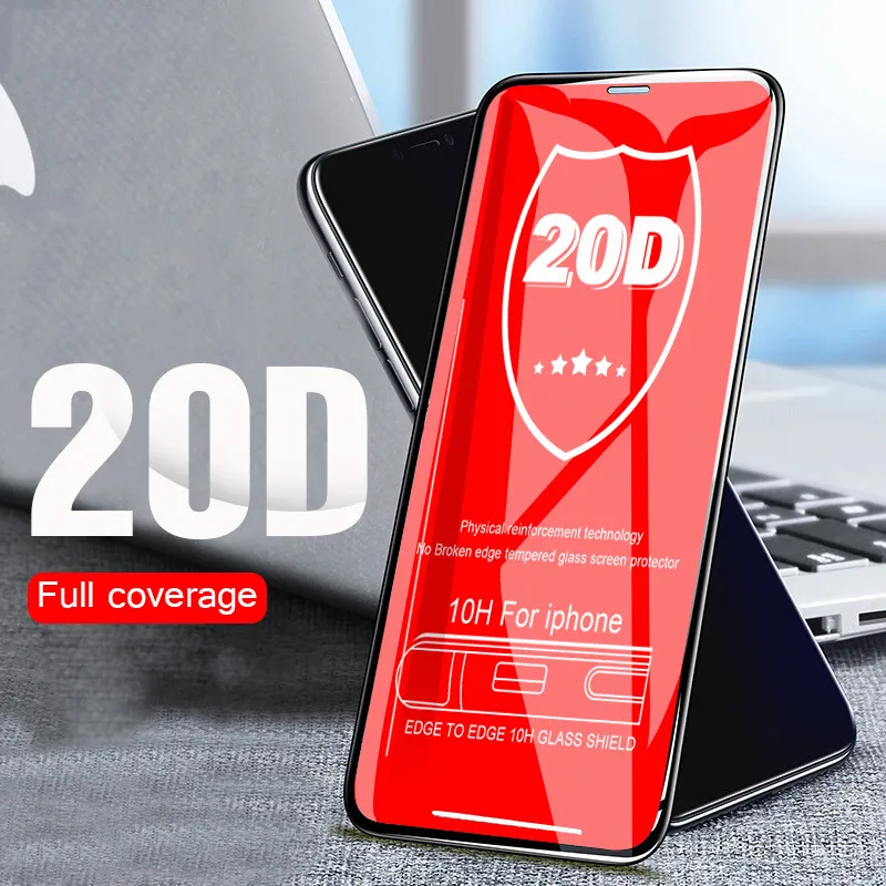 Закаленное стекло 20D для iPhone 11 pro 7 8 plus XR X XS защита экрана на x 7plus 6 s Xs Max полное