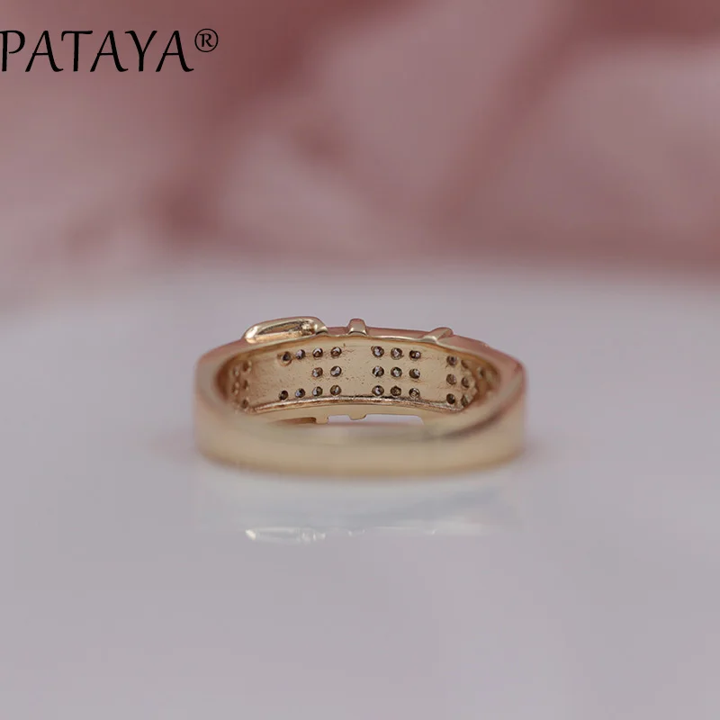 Женское кольцо с кожаным ремнем PATAYA белое круглое из натурального циркония