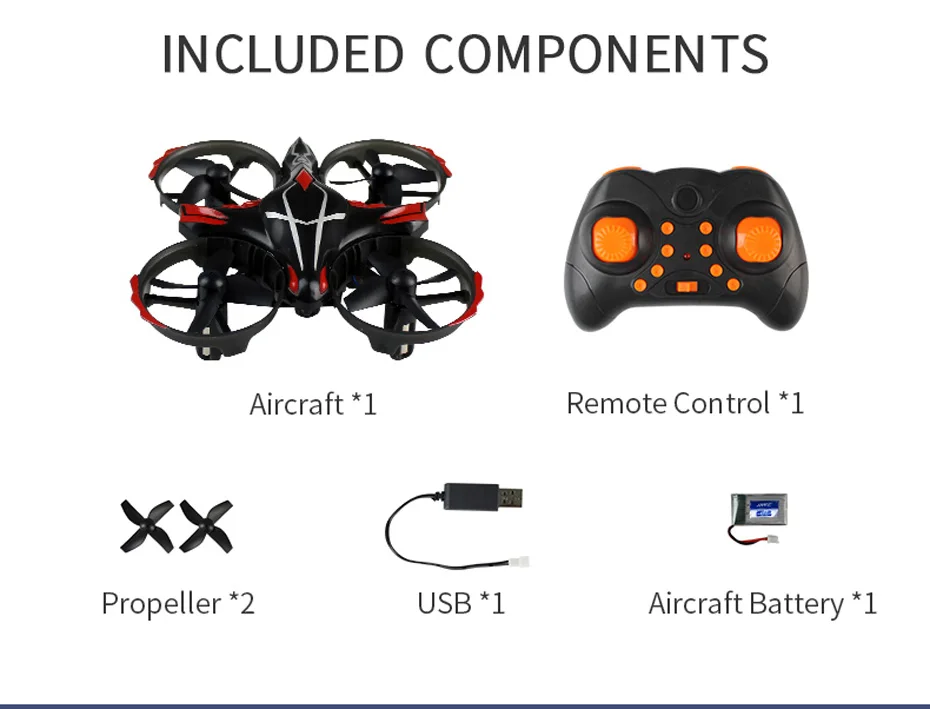 JJRC H56 Mini Drone, included components aircraft *1 remote control *2 usb *1 aircraft