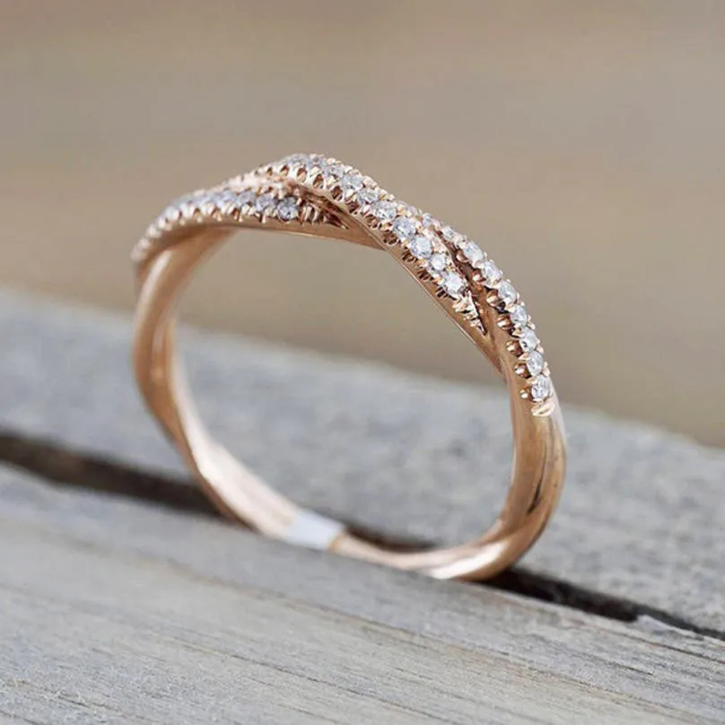 

New Curve Infinity Women's Fine Solid Rose Gold White Round Cut Rope Twined Curve Infinity Jewelry top quality