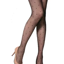 Женский жаккардовый в горошек колготки черные