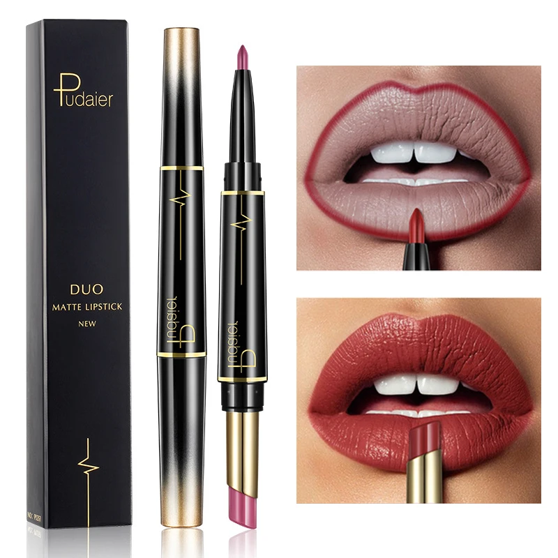 

Pudaier Lipstick Makeup Matte Nude +Lipliner Pencil Moisturizing Double Ended Useful Long Lasting Nude Velvet Pen Cosmetics