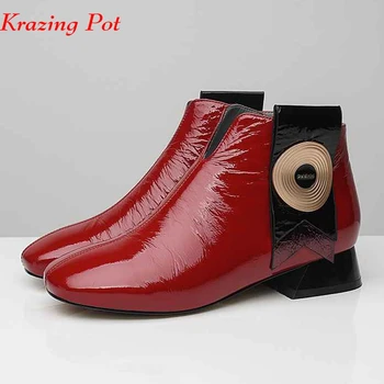 

Krazing pot 2021 brand winter natural leather chelsea boots round toe slip on metal fasteners pleated decoration ankle boots L26