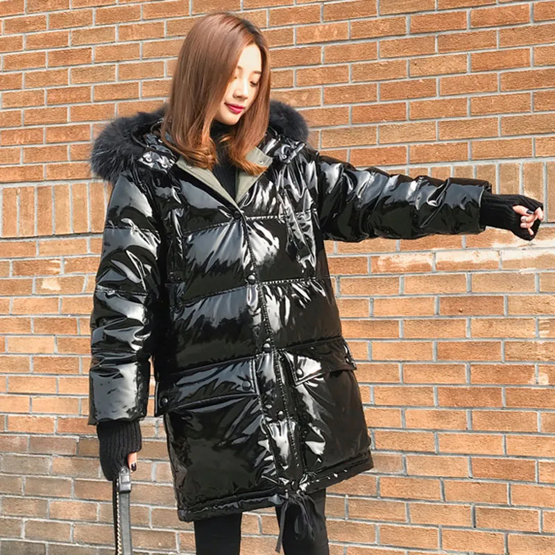 

Large Real Raccoon Fur Collar Hooded 2019 New Brand 90% White Duck Down Jacket Women Waterproof Glossy Snow Parka Female Outwear