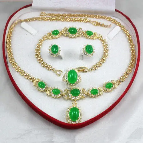 

hot sell new - women's jewelry sets green jade 18K GP crystl Earring Bracelet Necklace Ring AA (A0511)