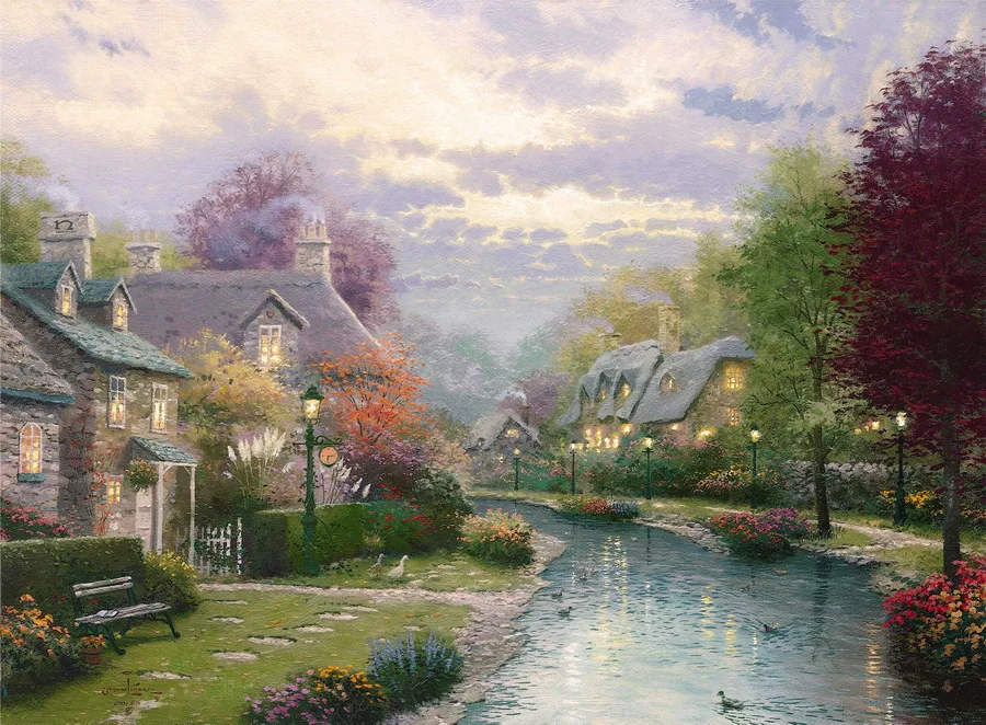 Thomas Kinkade Prints Art Oil Painting Lamplight Brooke Hall Decoration Wall Mural Paintings For Lovers Gift Cheap | Дом и сад