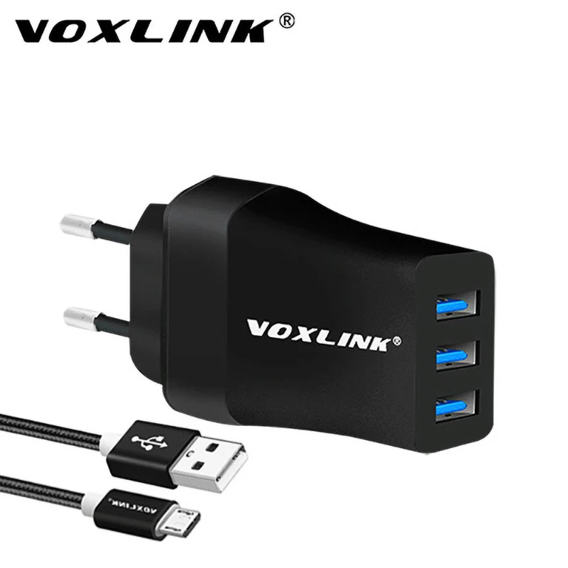 

VOXLINK 3 Ports USB Charger 5V 2.4A Portable Mini USB Wall/Travel Charger with 1M Cable for Samsung Xiaomi Huawei Phone Charger