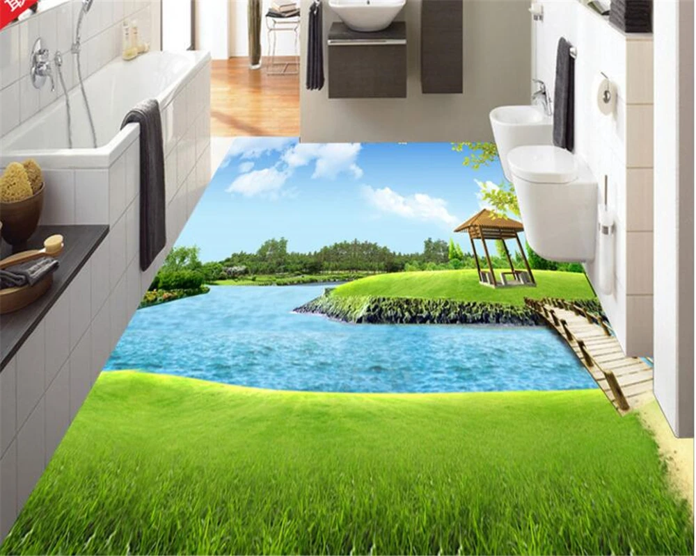 beibehang Custom fashion aesthetic wall paper toilet kitchen living room creek path woods 3D floor papel de parede 3d wallpaper